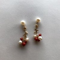M・Tさまオーダー＊赤珊瑚&パールピアス(SOLD OUT)