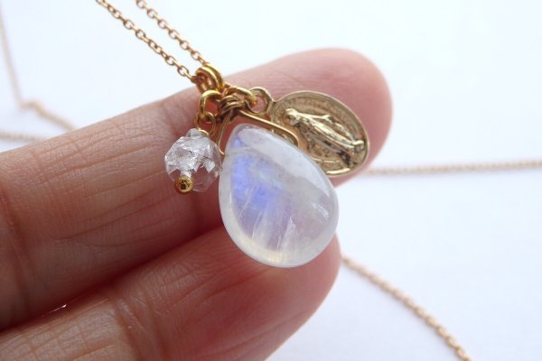 画像5: ムーンストーン&ハーキマーダイヤモンド*オメダイネックレス（sold）