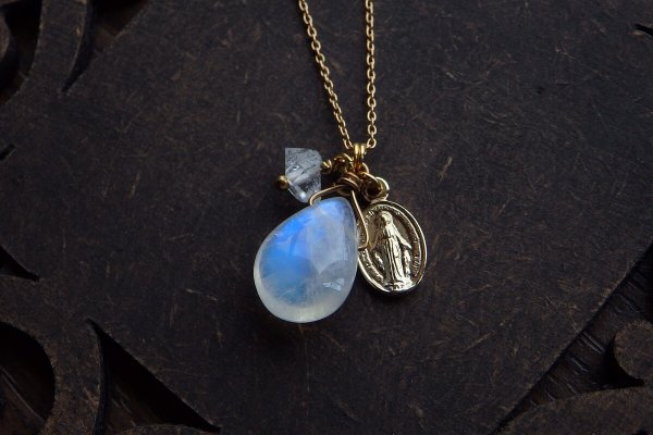 画像4: ムーンストーン&ハーキマーダイヤモンド*オメダイネックレス（sold）