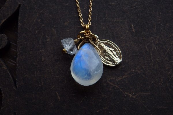 画像3: ムーンストーン&ハーキマーダイヤモンド*オメダイネックレス（sold）