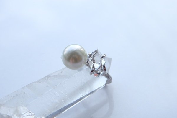 画像2: ハーキマーダイヤモンド&南洋真珠*kumihimoイヤーカフ/リング