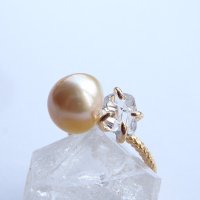 ハーキマーダイヤモンド&ゴールドパール*kumihimoイヤーカフ/リング